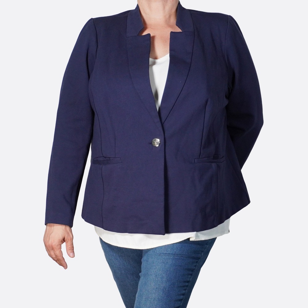 Eloquii Ponte Navy Blue Blazer Single Button 20W fits 2X/2XL Office Chic
